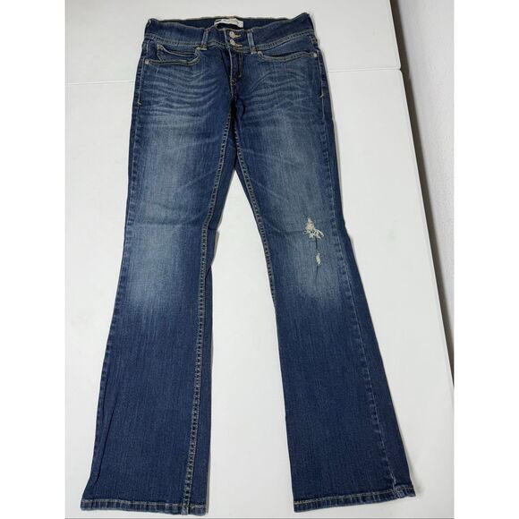 Levi’s TOO SUPERLOW BOOT 524 Women’s Dark Blue Flare Distressed Jeans Sz W28 L30 - Picture 6 of 13